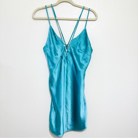 Lovers + Friends Ariadna Mini Dress in Teal Blue Size S - Picture 4 of 8
